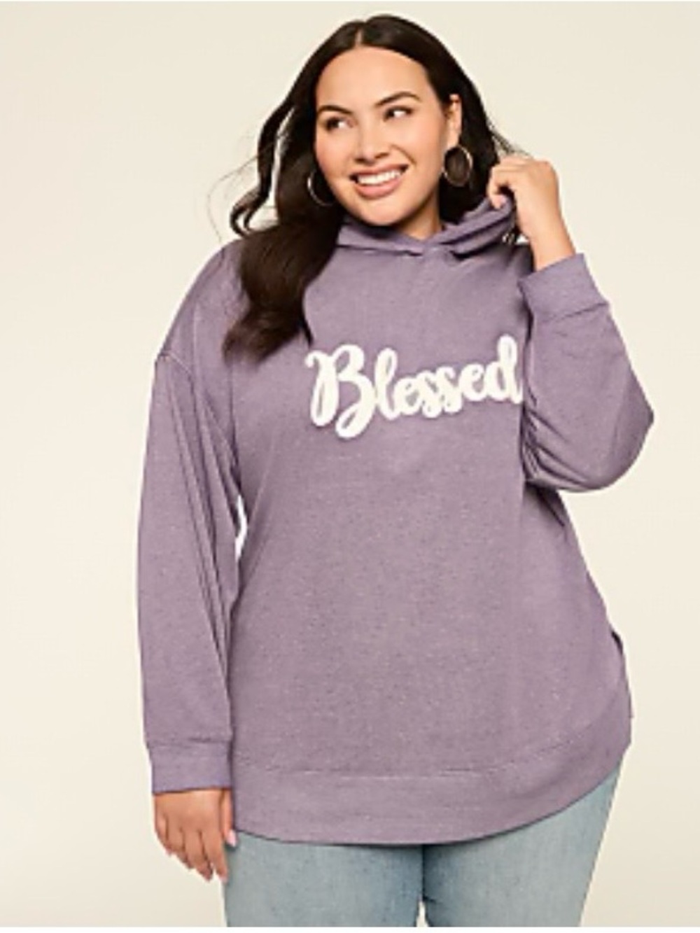 Lane Bryant Lavender Pullover Hoodie with White "Blessed" Script